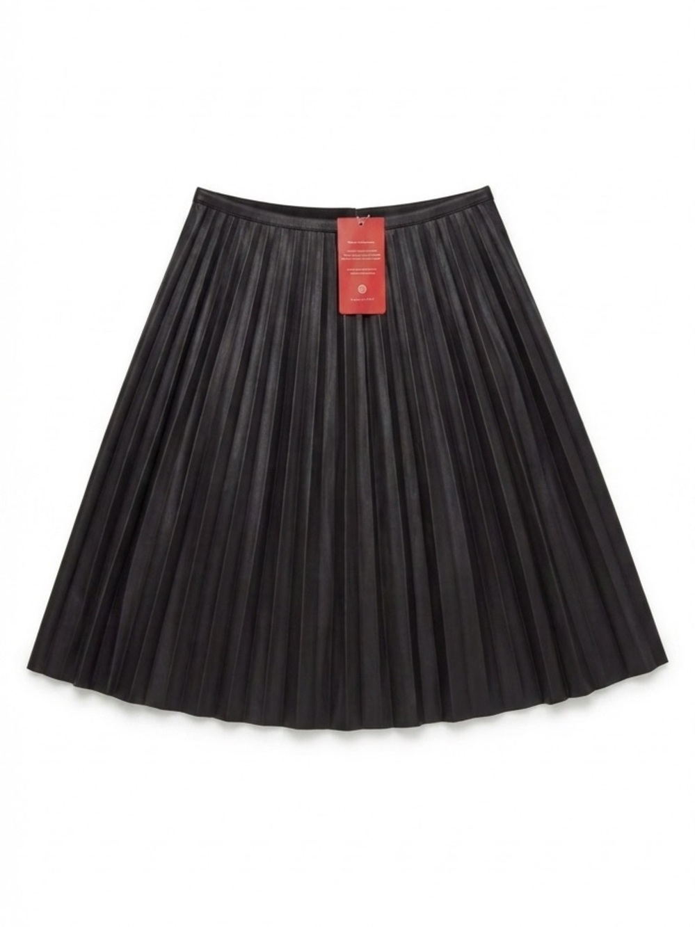 Matty M Charcoal Black Faux Leather A-Line Pleated Midi Skirt NWT Size Small